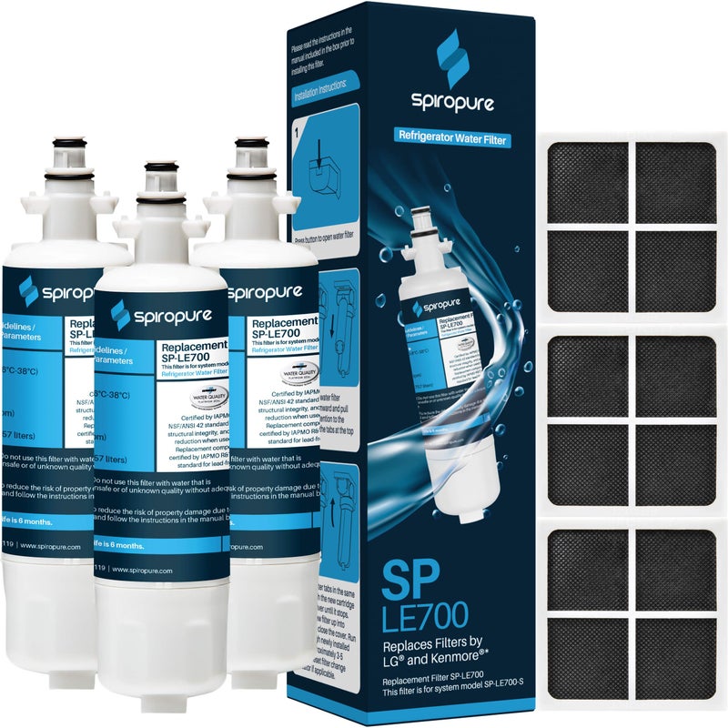 SpiroPure SP-LE700 NSF Certified Refrigerator Water Filter & SP-LE120 Fresh Air Filter Replacement for LT700P & LT120F, 9690, ADQ36006101, 46-9690, ADQ36006102, LT700PC (6 Pack; 3/ea.) - Image 1